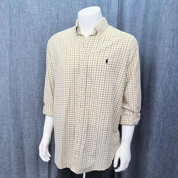RALPH LAUREN Long Sleeve Button Down Shirt Cream / Ivory Plaid Men's Size XL - Picture 2 of 10